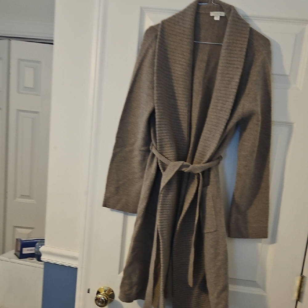 Long Belted Cardigan Coatigan in Taupe